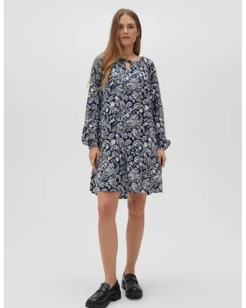 Rochie din vascoza cu imprimeu paisley albastru inchis, Bleumarin