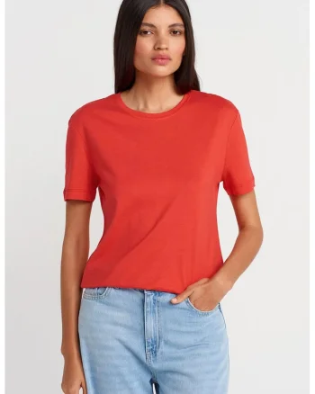 Tricou dama  bumbac modal, maneca scurta, rosu caramiziu