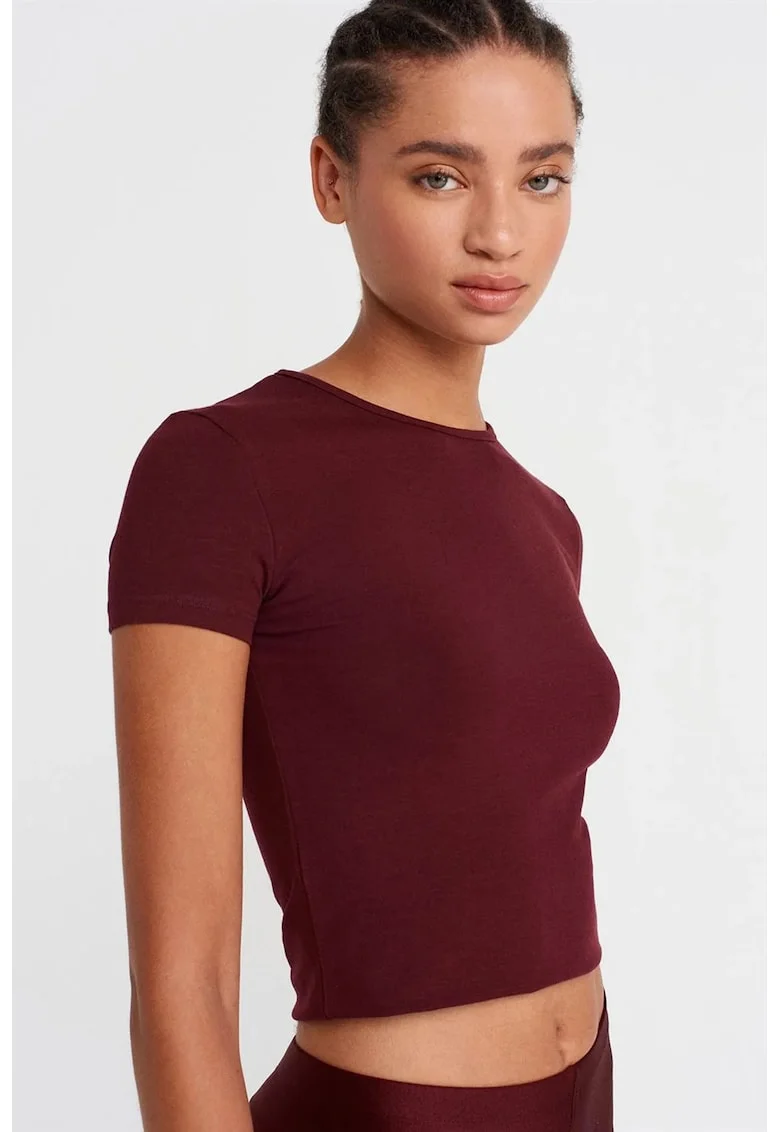 Tricouri dama,  tricou scurt, slim-fit, rosu burgundy, elastic
