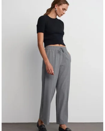 Pantaloni  Wide-Leg cu snur, Gri
