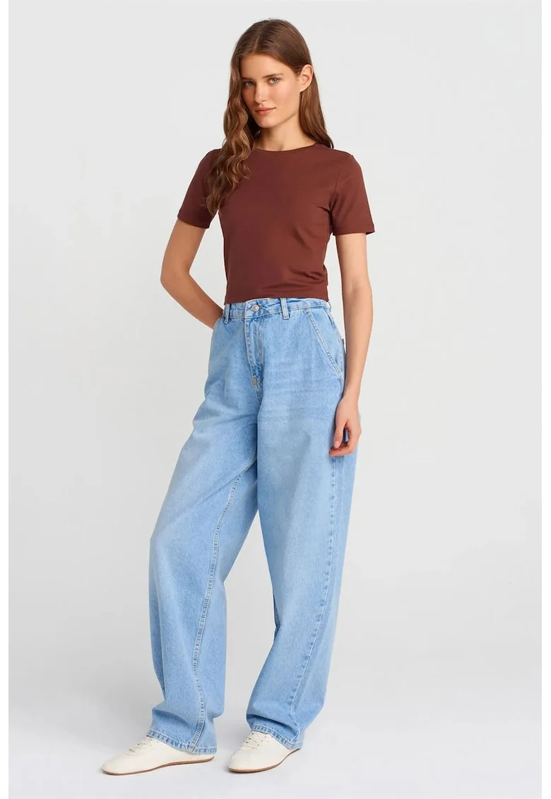 Blugi dama,  High-Waist Balloon Wide-Leg, bumbac, albastru deschis-mediu