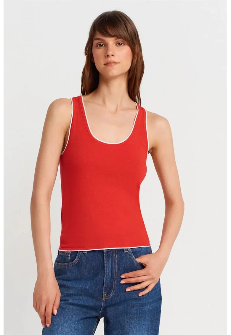 Bluza dama,  Slim Fit, rosu, poliester-viscoza-poliamida, fara maneci,