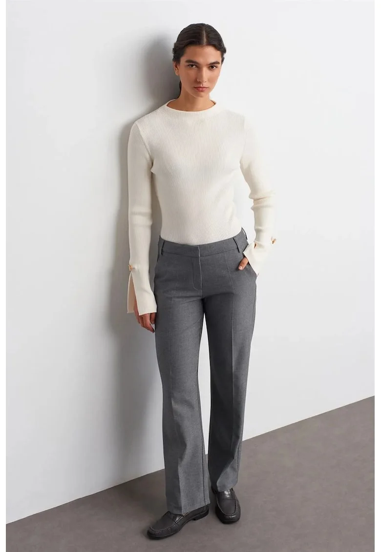 Pantaloni dama,  talie joasa, croiala dreapta, Gri antracit, din crep