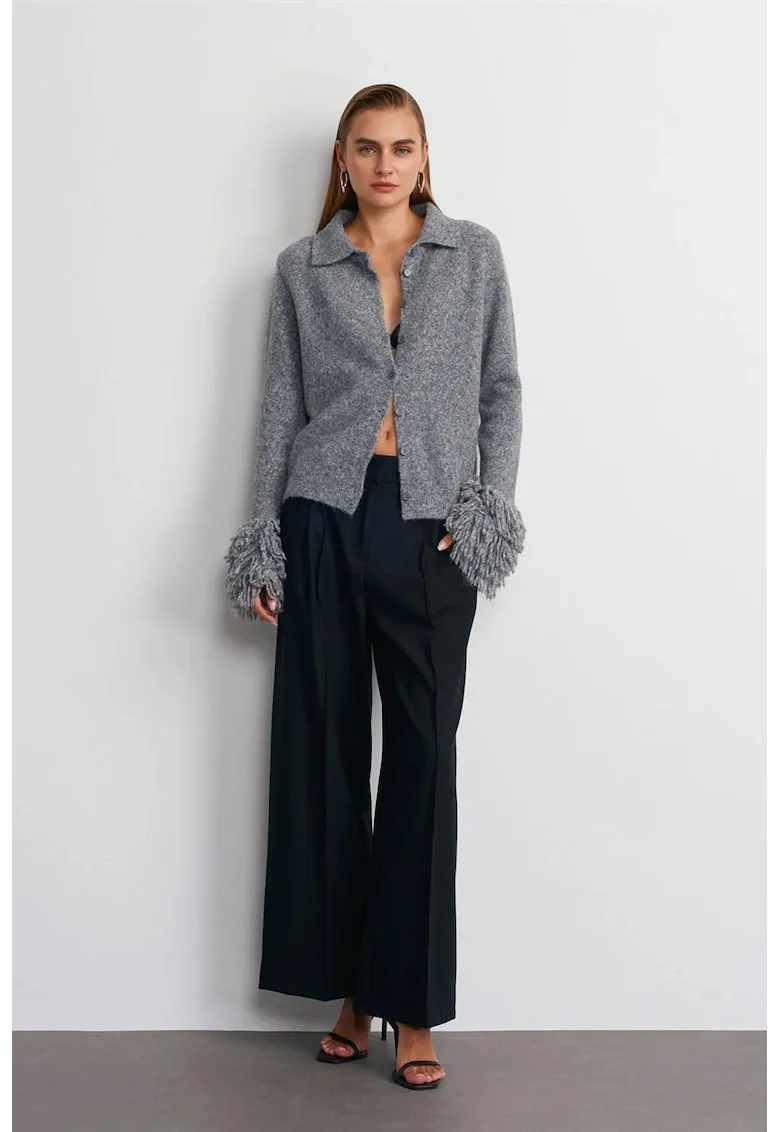 Pantaloni dama,  talie inalta, negru, poliester-viscoza-elastan