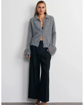 Pantaloni dama,  talie inalta, negru, poliester-viscoza-elastan