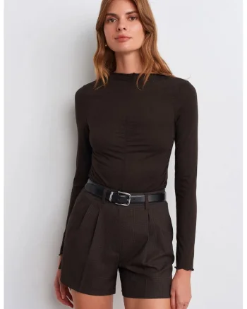 Bluza dama,  Bluza Slim Fit, maneca lunga, maro cafea, jerseu