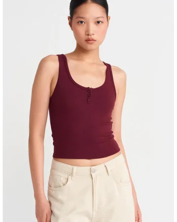 Bluze dama,  Bluza Cami Crop Slim Fit, rosu burgundy, bumbac/modal/elastan