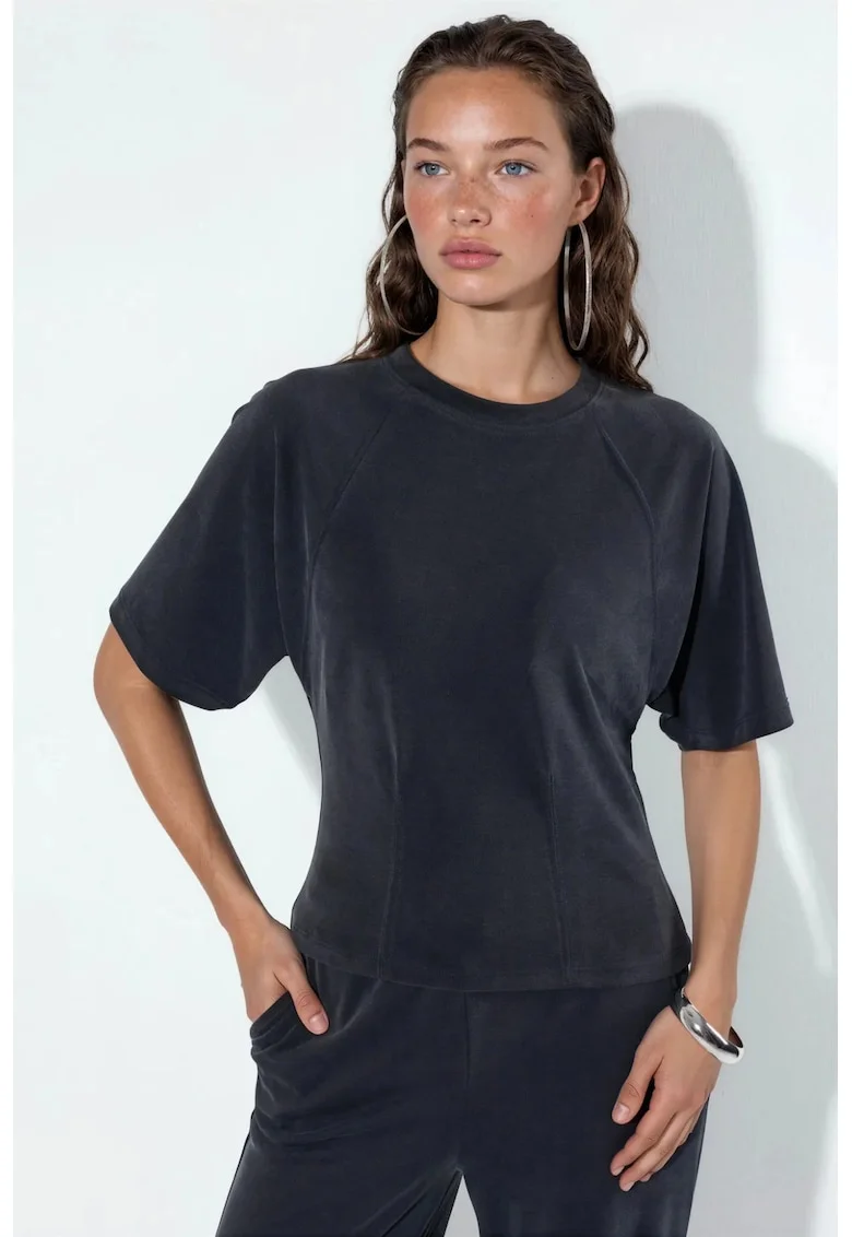 Bluze dama,  bluza cu maneca scurta, negru, poliester-elastan,