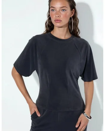 Bluze dama,  bluza cu maneca scurta, negru, poliester-elastan,