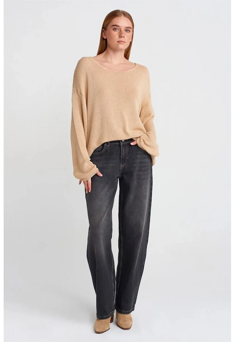 Blugi dama,  High-Waist Balloon Wide-Leg, denim albastru inchis, 100% bumbac