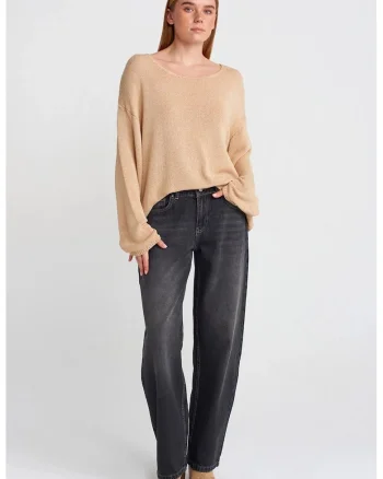 Blugi dama,  High-Waist Balloon Wide-Leg, denim albastru inchis, 100% bumbac
