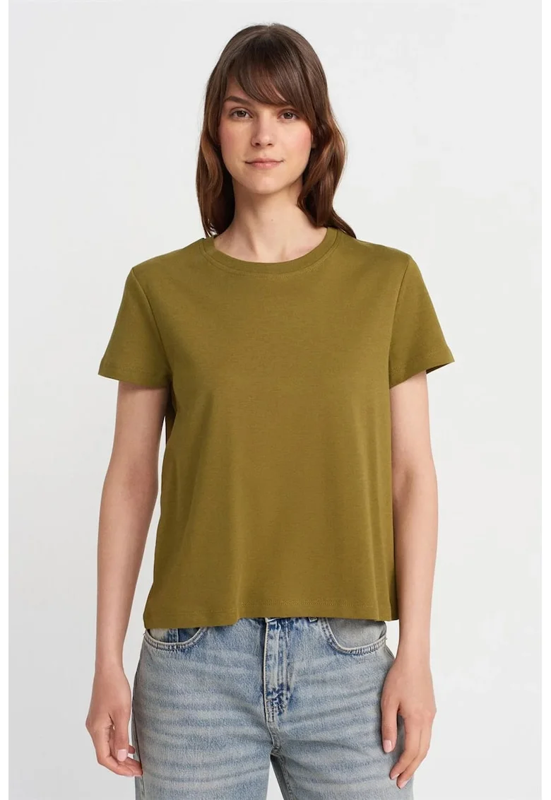 Tricou dama  regular fit, maneca scurta, verde kaki, 100% bumbac