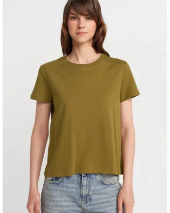 Tricou dama  regular fit, maneca scurta, verde kaki, 100% bumbac