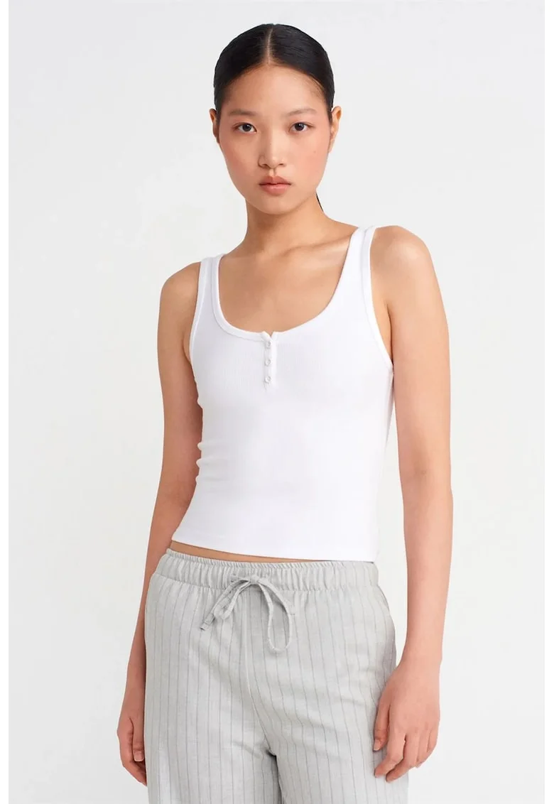Bluze dama,  Bluza Cami Crop Slim Fit, Alb, bumbac-modal-elastan