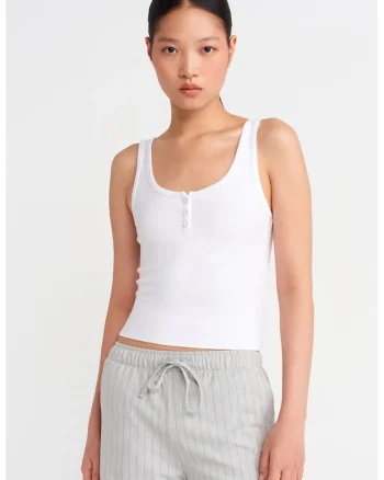 Bluze dama,  Bluza Cami Crop Slim Fit, Alb, bumbac-modal-elastan