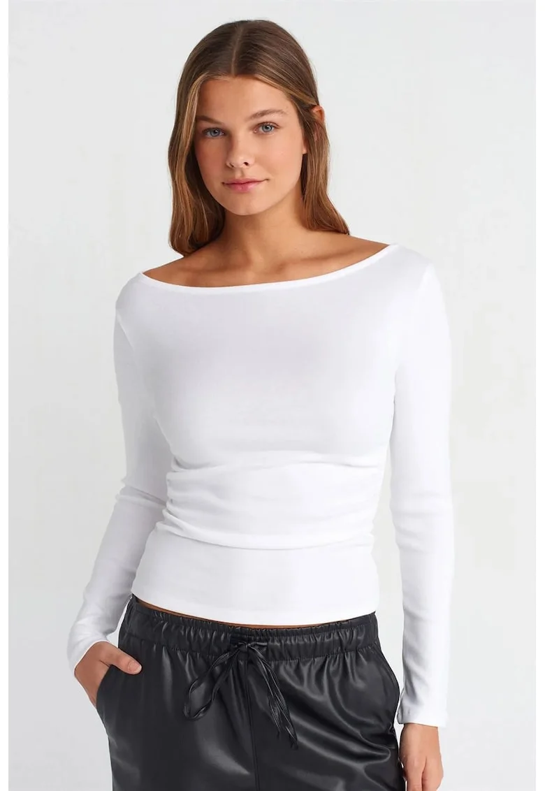 Bluza dama,  Slim Fit, maneca lunga, alb, bumbac