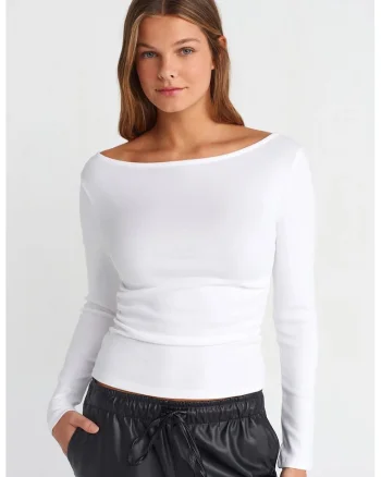 Bluza dama,  Slim Fit, maneca lunga, alb, bumbac