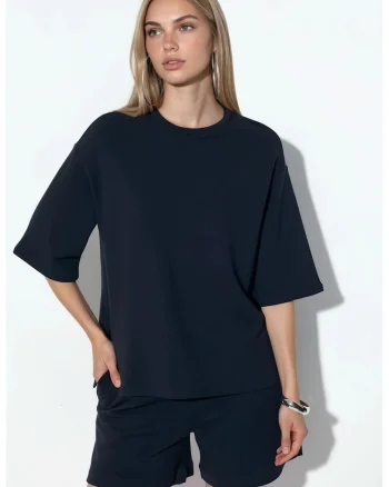 Tricou  bleumarin, croiala lejera, maneci scurte, amestec bumbac-modal-elastan