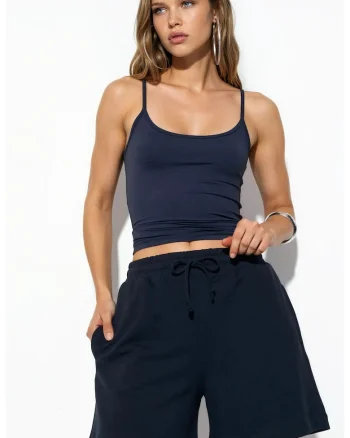Pantaloni scurti,  elastici, albastru marin, bumbac/modal/elastan