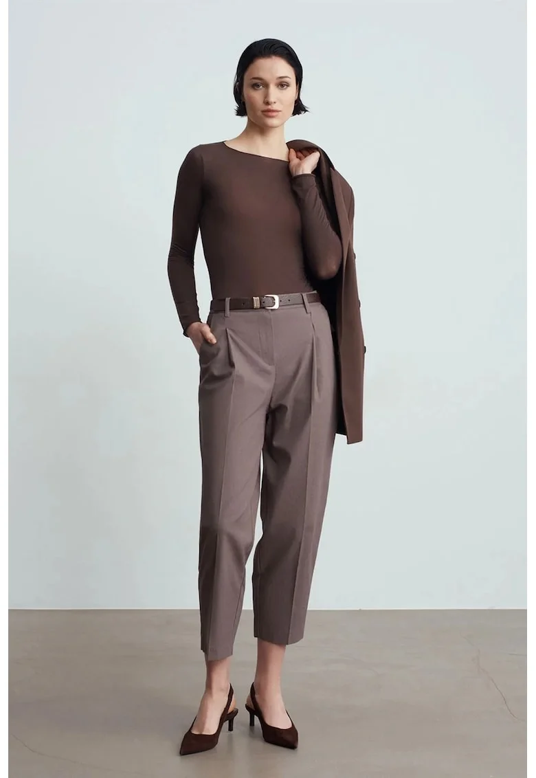 Pantaloni dama,  cu croiala dreapta, gri antracit, bumbac-elastan