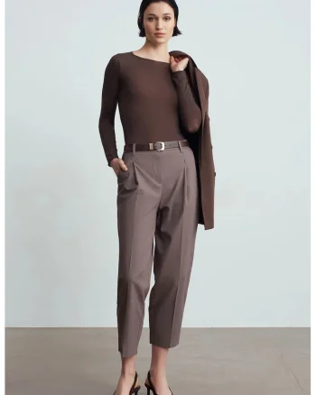 Pantaloni dama,  cu croiala dreapta, gri antracit, bumbac-elastan