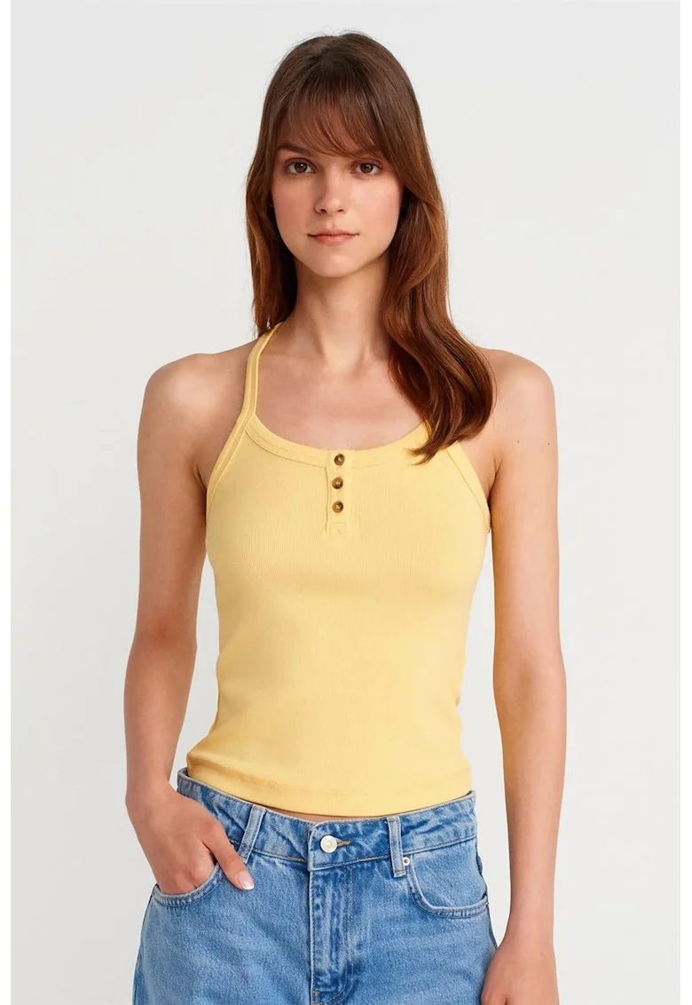 Bluza dama,  tricotata, casual, galben lamaie, 47% bumbac, 47% modal, 6% elastan