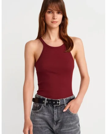 Bluze dama,  fara maneci, bumbac, rosu bordeaux