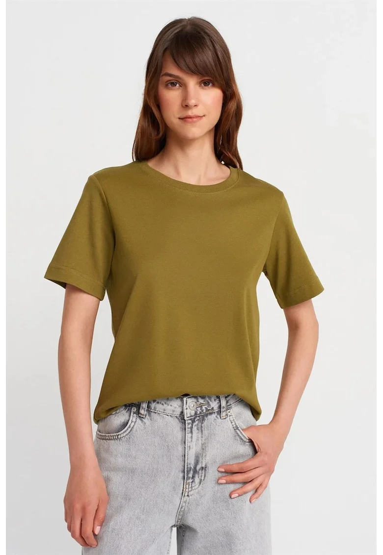 Tricou dama  regular fit, cu maneci scurte, verde kaki, 100% bumbac