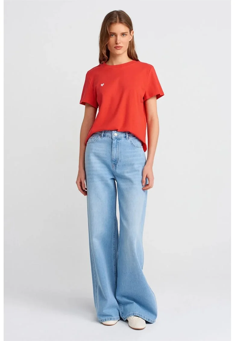 Blugi dama  talie inalta, croiala larga, denim albastru deschis, 100% bumbac