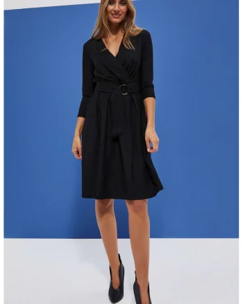Rochie neagra pentru femei cu curea, Negru