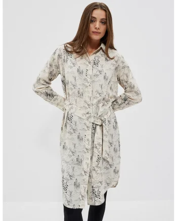 Rochie cu Imprimat si Curea, Bej