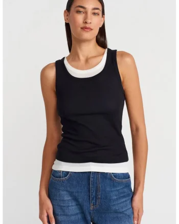 Bluze dama,  fara maneci, casual, alb/negru, 100% bumbac,