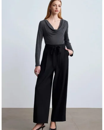 Pantaloni dama,  crep, Negru