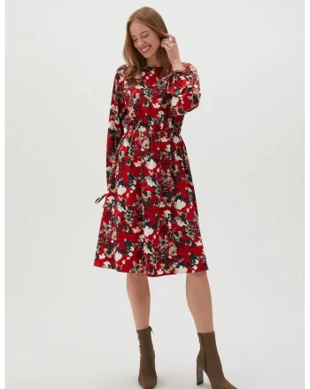 Rochie rosie cu flori si maneci bufante, Negru