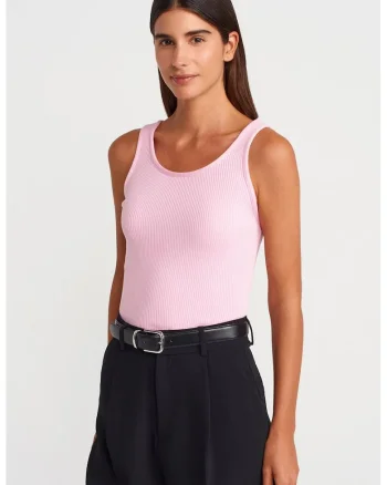 Bluza dama,  tricotata fara maneci, roz garoafa, casual,