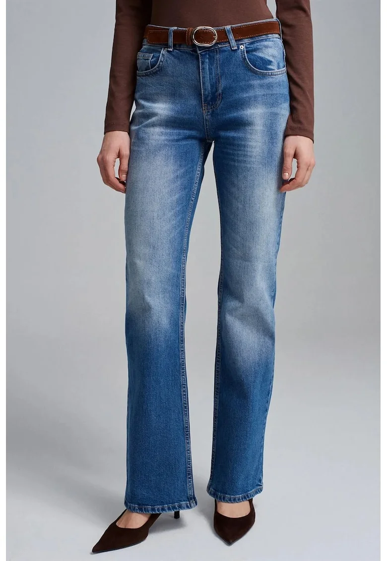 Blugi dama,  talie joasa, croiala dreapta, denim albastru mediu, 99% bumbac, 1% elastan
