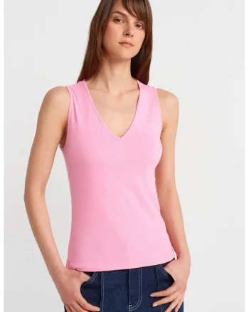 Bluza dama,  fara maneci, roz aprins, 100% bumbac