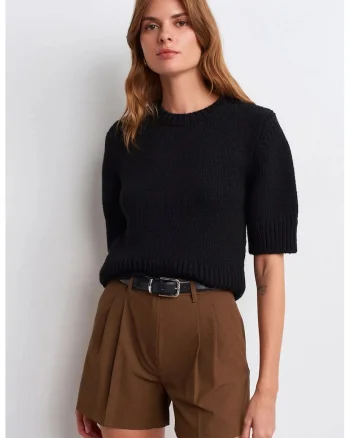 Pantaloni scurti dama,  talie inalta, casual, maro nuc