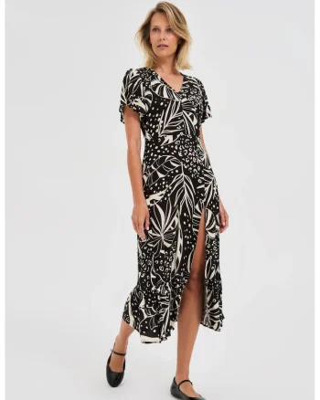 Rochie din viscoza cu model negru, Negru