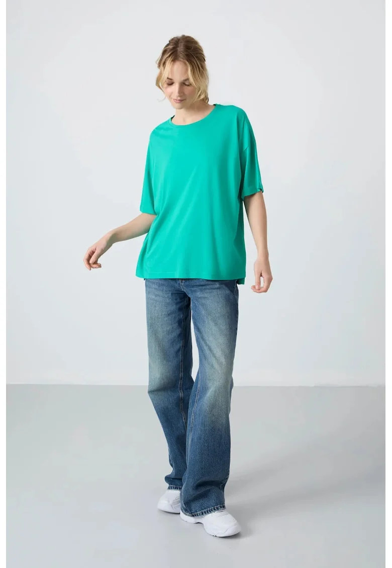 Tricou dama,  supradimensionat, verde menta, bumbac-modal