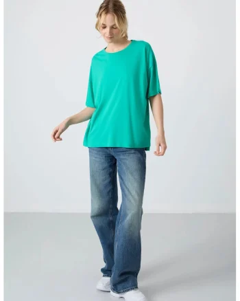 Tricou dama,  supradimensionat, verde menta, bumbac-modal