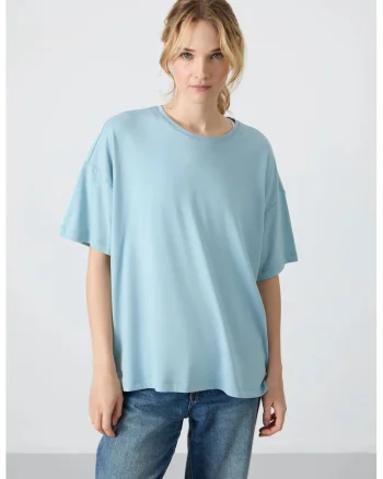 Tricou dama,  supradimensionat, bumbac-modal, albastru deschis