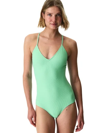 Costum de baie intreg cu aspect striat, Verde menta