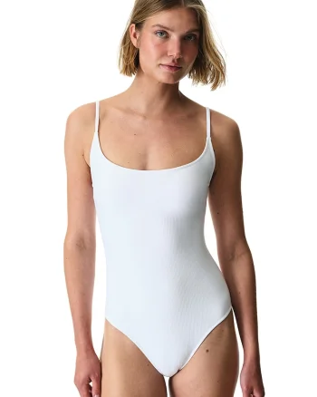 Costum de baie intreg cu striatii, Alb