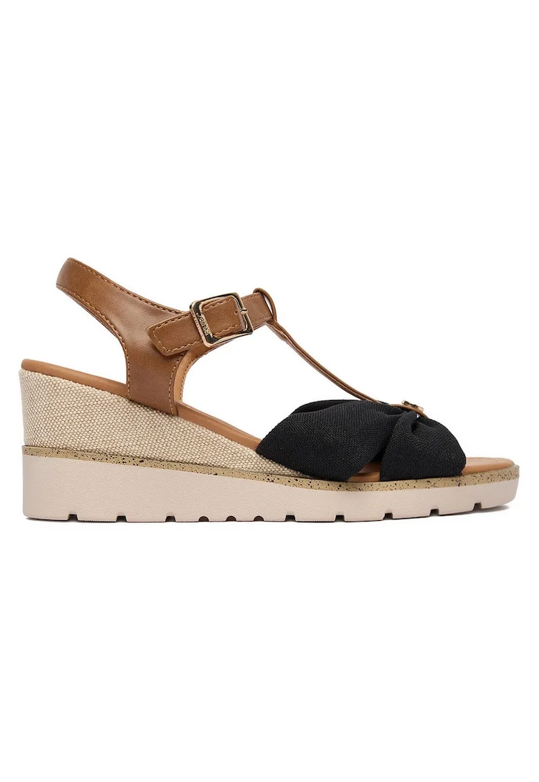 Sandale dama,  negru, textil, inchidere cu catarama, Negru