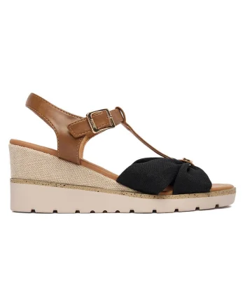 Sandale dama,  negru, textil, inchidere cu catarama, Negru