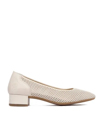 Pantofi dama,  bej, piele naturala, varf rotund,