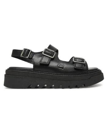 Sandale dama,  catarama, piele naturala, negru,