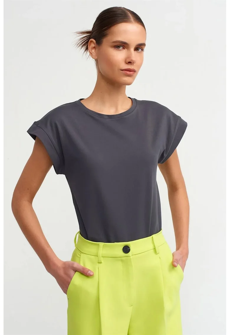 Tricou dama  gri antracit, bumbac 100%, maneca scurta, croiala regular fit