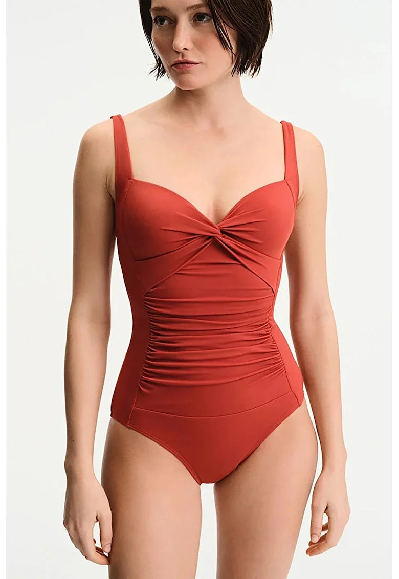 Costum de baie intreg cu bretele ajustabile, Portocaliu stins